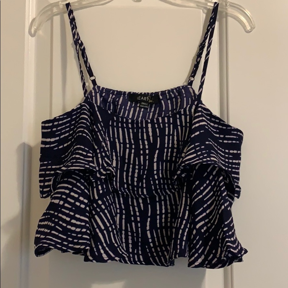 Navy and White ruffled Crop Top